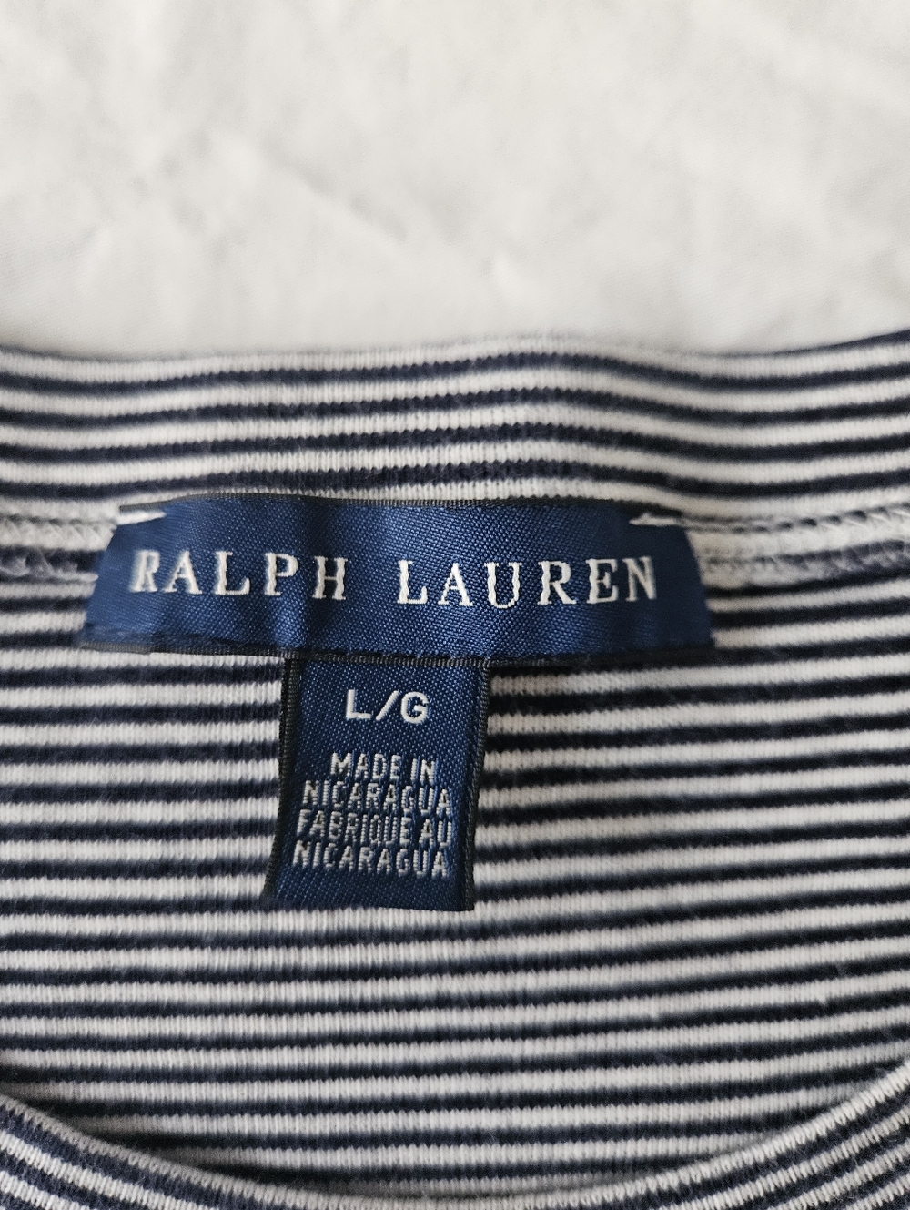 RALPH LAUREN Navy & White Striped Logo Short Sleeve T-Shirt | SZ L - Picture 7 of 9
